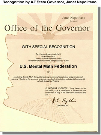 Recognition by AZ State Governor, Janet Napolitano